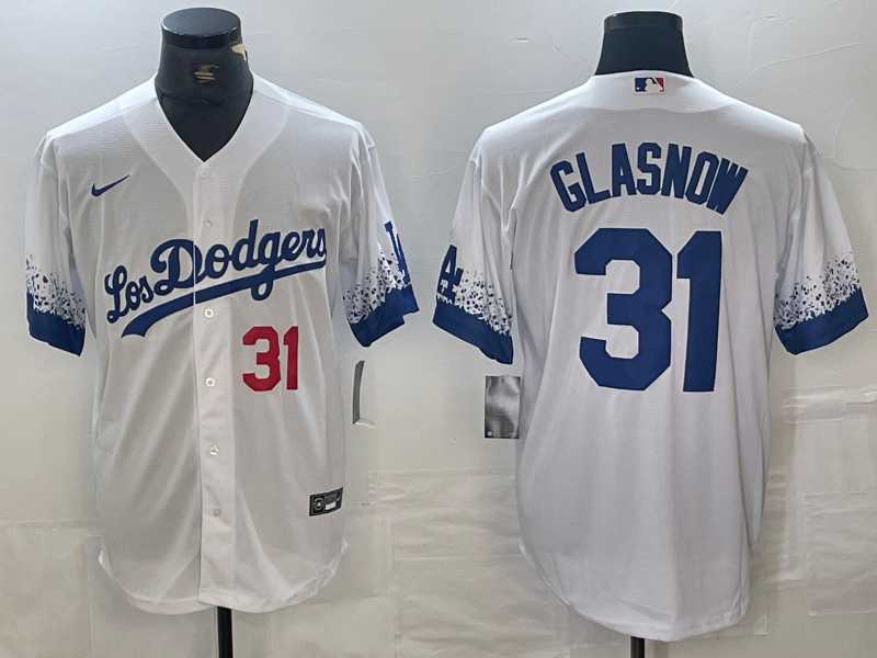 Mens Los Angeles Dodgers #31 Tyler Glasnow Number White 2021 City Connect Cool Base Stitched Jerseys->los angeles dodgers->MLB Jersey